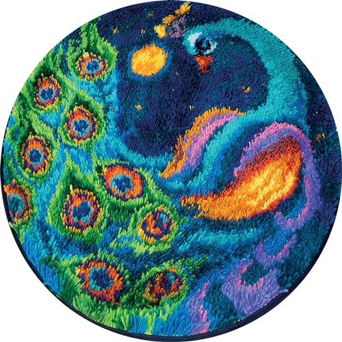 PANNA – Knüpfhaken-Sets für Erwachsene – Peacock Rug – KI-1986 – Vorsortiertes Garn – Handarbeit – Baumwolle – 66 x 66 cm von PANNA