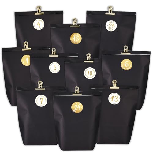 PANSIBY Adventskalender zum Befüllen, 24 Weihnachtskalender Papiertüten zum Selbst Basteln, Papier Adventstüten zum Selbstbefüllen, Elegance Schwarz von PANSIBY