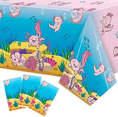 PANTIDE 3Stück Karikatur Axolotl Rosa Tischdecke Reptilien Tiere Wasserdicht Abwaschbare Tischdecke Plastik Rechteck Tischtuch Picknick Baby-Dusche Geburtstag Party Tischdekoration Zubehör 54x108 Zoll von PANTIDE