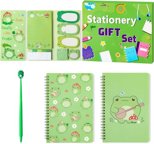 PANTIDE Karikatur Frosch Klebrige Notizen A5 Notizbücher Stift Schreibwaren Satz für Kinder Niedlich Frosch Notizblöcke Notizbuch Kugelschreiber Schule Belohnung Geburtstag Geschenk Party Zubehör von PANTIDE