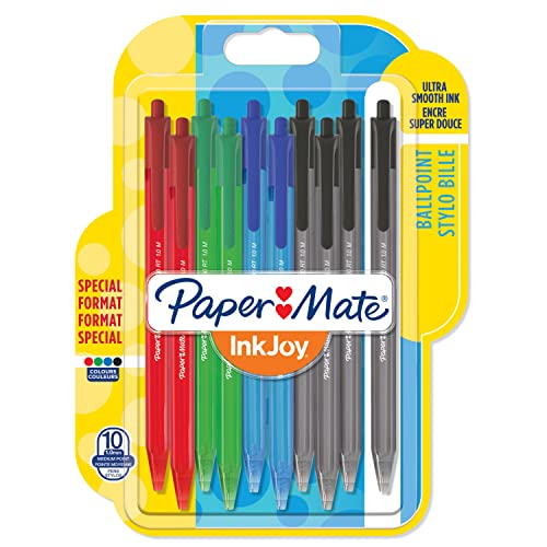 PAPER MATE InkJoy 100RT Retractable Kugelschreiber | mittlere Spitze (1,0 mm) | gemischte Standardfarben | 10 Stück von PAPER MATE