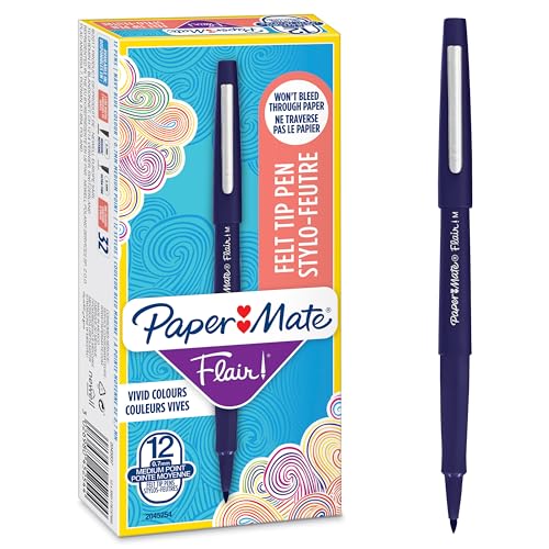 Paper Mate Flair-Filzstifte | mittlere Spitze 0,7 mm | Marineblau | 12 Stück von PAPER MATE