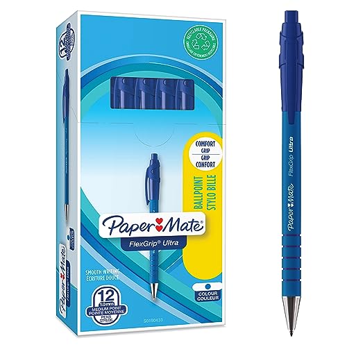 Paper Mate Flexgrip Ultra-Druckkugelschreiber | mittlere Spitze (1,0 mm) | blau stifte set | Schulsachen und bürobedarf | 12er-Box von PAPER MATE