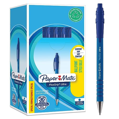 Paper Mate Flexgrip Ultra Druckkugelschreiber | mittlere Spitze (1,0 mm) | blaue Tinte | 36 Stück von PAPER MATE