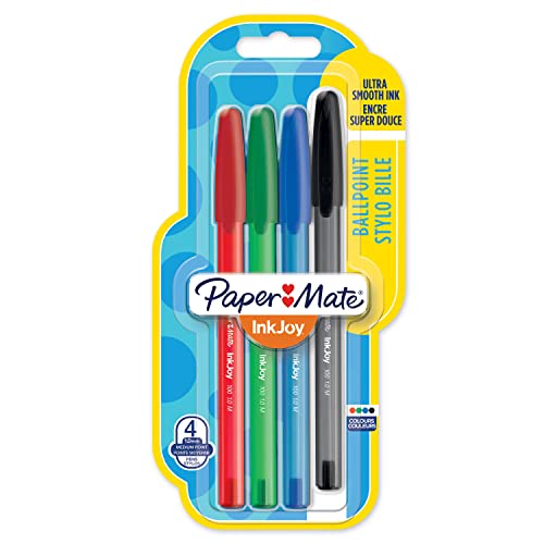 Paper Mate InkJoy 100ST Kugelschreiber | mittlere Spitze (1,0 mm) | rot, grün, blau und schwarz | 4 Stück von PAPER MATE