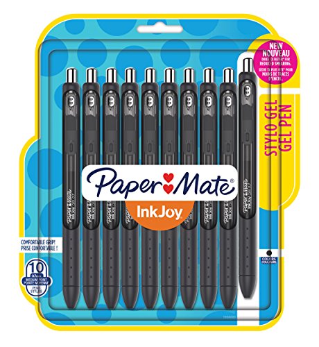 Paper Mate InkJoy Gel Pens, Medium Point, 0.7 mm, Black Barrel, Black Ink, Pack of 10 von PAPER MATE