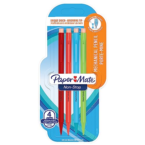 Paper Mate Non Stop-Druckbleistift | 0,7 mm | HB 2 | Schaft in sortierten Neonfarben | 4 Stück von PAPER MATE