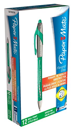 Paper Mate S0768290 Flexgrip Elite RT Kugelschreiber mit einziehbarer große Spitze, 1.4 mm, 12er-Box, grün von PAPER MATE
