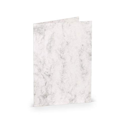 PAPERADO 100 Faltkarte DIN A6 Grau Marmora Marmor Weiß - Doppelkarte vorgefaltet 220 g/m² - 210 x 148 mm - Klappkarten Basteln Einladungskarten Hochzeit Kommunion von PAPERADO