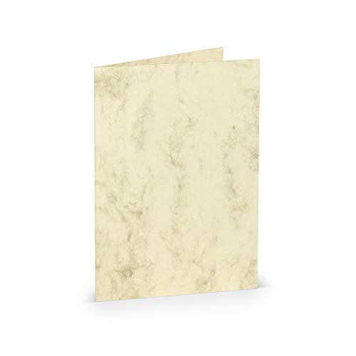 PAPERADO 150 Faltkarte DIN A6 Chamois Marmora Marmoriert Marmor-Beige - Doppelkarte vorgefaltet 220 g/m² - 210 x 148 mm - Klappkarten Basteln Einladungskarten Hochzeit Kommunion von PAPERADO