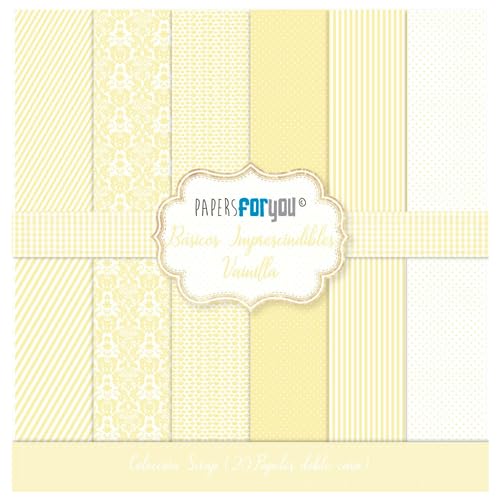 Papers For You - Scrapbooking Papier Kit "Essential Basics Vanilla" Kollektion | Beinhaltet 20 doppelseitige Papiere mit verschiedenen Motiven | Größe 20,32 x 20,32 cm (8" x 8") von PAPERSFORYOU