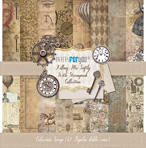 Papers For You - Scrapbooking Papier Kit "Killing Me Softly With Steampunk" Kollektion | Beinhaltet 12 doppelseitige Papiere mit verschiedenen Mustern | Größe 30,48 x 30,48 cm (12" x 12") von PAPERSFORYOU