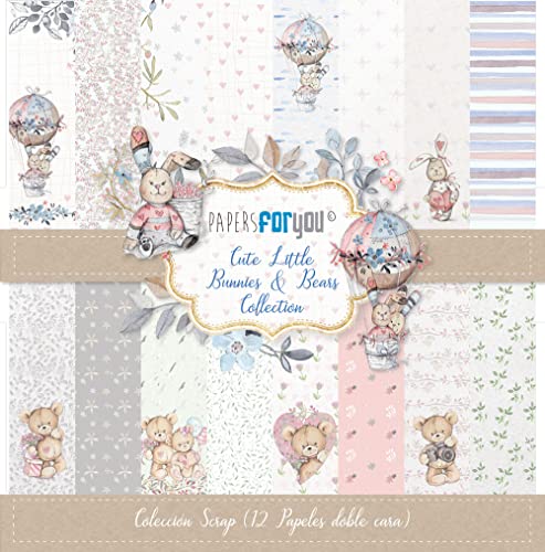 Papers For You - Scrapbooking Papier Set "Cute Little Bunnies & Bears" Kollektion | Beinhaltet 12 doppelseitige Papiere mit verschiedenen Mustern | Größe 30,48 x 30,48 cm (12" x 12") von PAPERSFORYOU