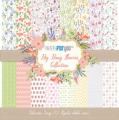 Papers For You - Scrapbooking und Bastelpapier Kit "Big Bang Flowers" Kollektion | Beinhaltet 12 doppelseitige Papiere mit verschiedenen Motiven | Größe 30,48 x 30,48 cm (12" x 12") von PAPERSFORYOU