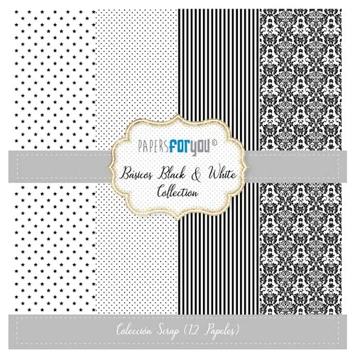 Papers For You - Scrapbooking und Bastelpapier Set "Basics Black and White" Kollektion | Beinhaltet 12 doppelseitige Papiere mit verschiedenen Mustern | Größe 30,48 x 30,48 cm (12" x 12") von PAPERSFORYOU