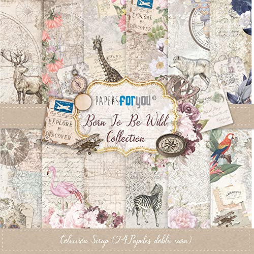 Papers For You - Scrapbooking & Craft Paper Kit "Born to be Wild" Kollektion | Enthält 24 doppelseitige Papiere mit verschiedenen Motiven | Größe 16,76 x 16,76 cm (6.6" x 6.6") von PAPERSFORYOU