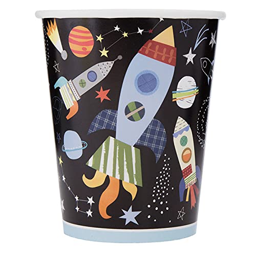 PAPSTAR Becher aus Pappe 82228, Weltall/Rakete für Kindergeburtstag Junge, schwarz/blau, Größe: ca. 250 ml, 8 Stück von PAPSTAR