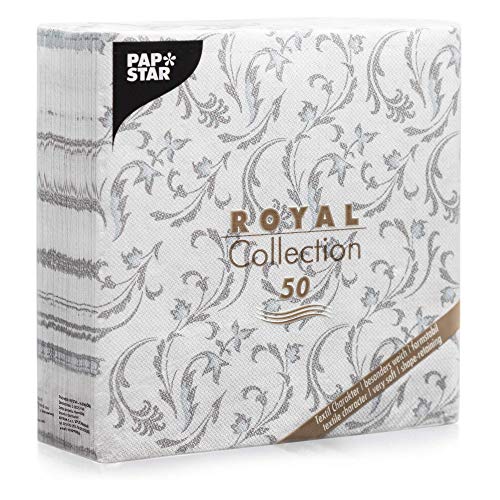 Papstar, 50 Servietten "ROYAL Collection" 1/4-Falz 40 cm x 40 cm grau "Damascato", #85005 von PAPSTAR