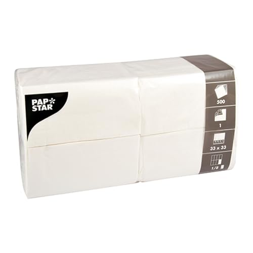 Papstar 1 Karton = 10x500 Servietten, 1-lagig 1/8-Falz 33 cm x 33 cm weiss 16109 von PAPSTAR