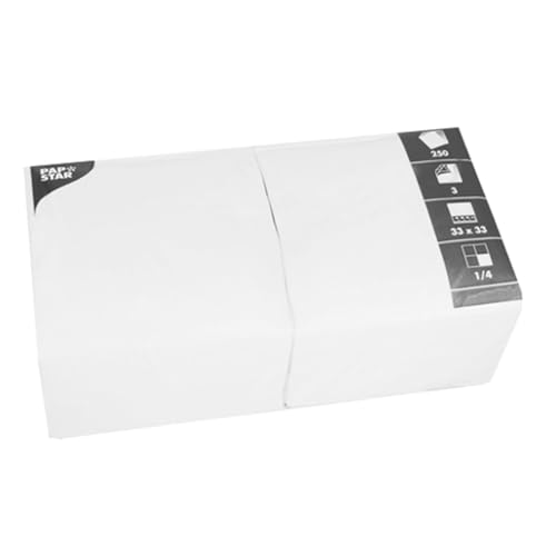 Papstar 1 Karton = 4x250 Servietten, 3-lagig 1/4-Falz 33 cm x 33 cm weiss 12484 von PAPSTAR