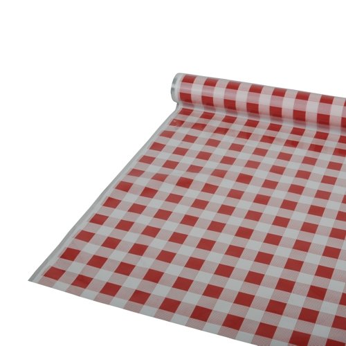 PAPSTAR Tischdecke, Folie 50 m x 80 cm rot Karo Weiss von PAPSTAR