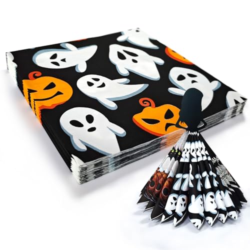 36 Stück Halloween Servietten Schwarze Geist Kürbis 3-Lagig Servietten Tischdeko Halloween Party Deko Papierservietten Paper Napkins(33 x 33 cm) von PAPU