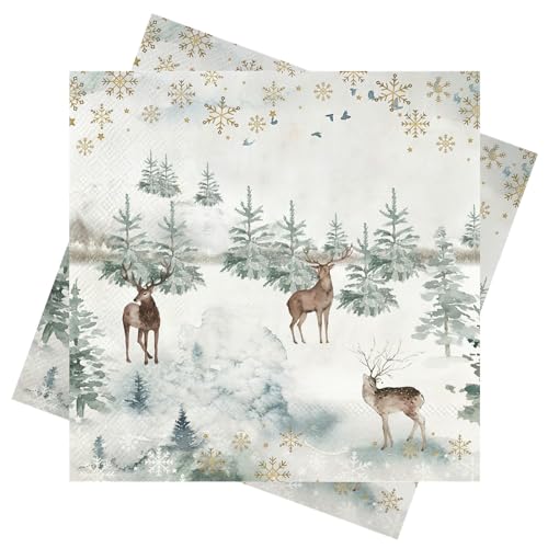 40 Stück Servietten Weihnachten(3-Lagig),Weihnachtsservietten Winter 33 x 33cm Papierservietten Hirsch Servietten - Weihnachten Tischdeko von PAPU