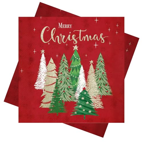 40 Stück Weihnachtsservietten 33x33,Servietten Weihnachten Motiv Christmas Tree 3-Lagig Papierservietten Rot Weihnachten Servietten Weihnachtsbaum - Weihnachten Tischdeko von PAPU