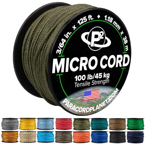 Paracord Planet Micro Paracord – Dünne geflochtene Schnur Typ I für Bastel-, Angel- und DIY-Projekte in 38 m Spulen – Olive Drab von PARACORD PLANET