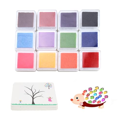 PARFCO Stempelkissen Set, 12 Farben Fingerstempel, Stempelkissen Fingerabdruck mit 30 Zeichenkarten, Fingerstempelfarbe für DIY Papier Handwerk Malerei Scrapbooking von PARFCO