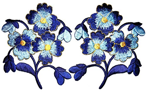 PARITA Flowers Patch 1 Paar blaue Stiefmütterchen-Blumen-Aufnäher zum Aufbügeln für Blumen, Garten, Pflanze, bestickter Aufnäher für Jeans, Pullover, T-Shirt, Kleidung, Hochzeitskleid, Basteln, von PARITA Flowers Patch