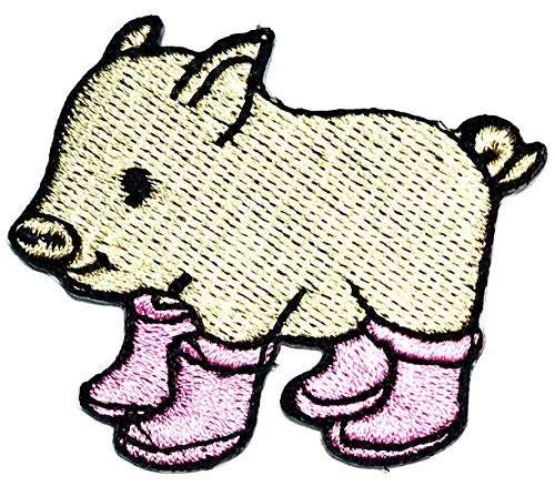 PARITA Niedliches Schwein Tier Bauernhof mit rosa Stiefeln, Cartoon bestickt, zum Aufbügeln oder Aufnähen, dekoratives Reparatur-Logo, Jeans, Jacke, Kleidung, Handtasche, Schuhe, Kappen, Stoff von PARITA