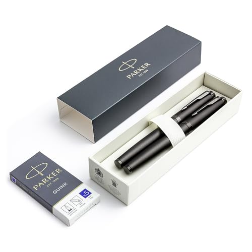 PARKER, Tintenroller (F) und Füllfederhalter (F) Professionals | Monochrome Bronze | + Packung blaue QUINK-Tinte von PARKER