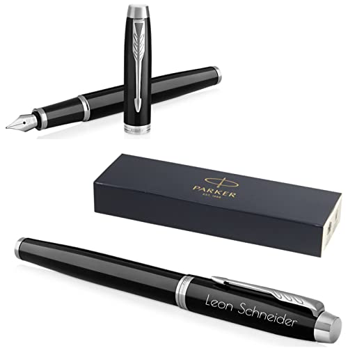 PARKER IM Core Füllfederhalter mit Gravur | Premium Stift | Geschenkbox | blaue Tinte | personalisiertes Geschenk | Namen | graviert | Füller | Geburtstag Geschenkidee (Black Lacquer C.C.) von PARKER