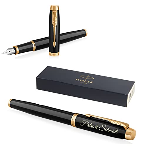 PARKER IM Core Füllfederhalter mit Gravur | Premium Stift | Geschenkbox | blaue Tinte | personalisiertes Geschenk | Namen | graviert | Füller | Geburtstag Geschenkidee (Black Lacquer G.C.) von PARKER