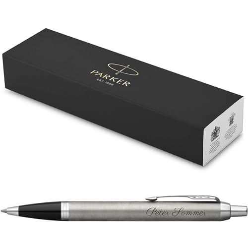 PARKER IM Core Kugelschreiber mit Gravur | Premium Stift | Geschenkbox | schwarze Mine | personalisiertes Geschenk | Namen | graviert | Jahrestag | Geburtstag (Brushed Metal C.C.) von PARKER