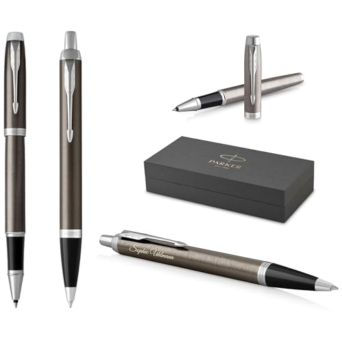 PARKER IM Core Rollerball und Kugelschreiber mit Gravur | Premium Stift | Geschenkbox | schwarze Mine | personalisiertes Geschenk | Namen | graviert | Geburtstag (Dark Espresso C.C.) von PARKER