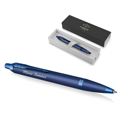 PARKER IM Monochrome Kugelschreiber mit Gravur | Premium Stift | Geschenkbox | blaue Tinte | personalisiertes Geschenk | Namen | graviert | Jahrestag | Geburtstag | Geschenkidee (Blue) von PARKER