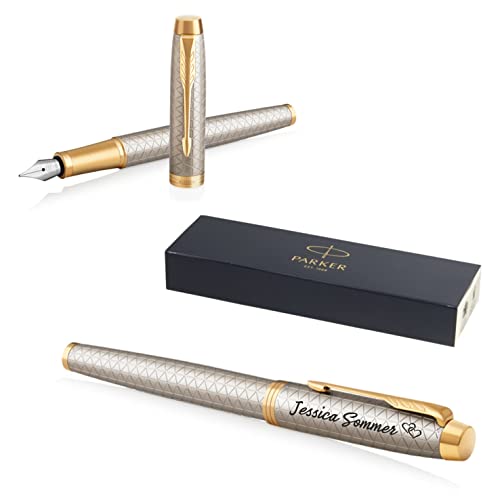 PARKER IM Premium Füllfederhalter mit Gravur | Premium Stift | Geschenkbox | blaue Tinte | personalisiertes Geschenk | Namen | graviert | Füller | Geburtstag (Warm Silver G.C.) von PARKER