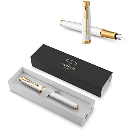 PARKER IM Premium Füllfederhalter mit Gravur | Premium Stift | Geschenkbox | blaue Tinte | personalisiertes Geschenk | Namen | graviert | Füller | Geburtstag | Geschenkidee (Pearl G.C.) von PARKER