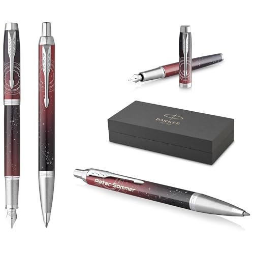 PARKER IM Premium Füllfederhalter und Kugelschreiber mit Gravur | Premium Stift | Geschenkbox | blaue Tinte | personalisiertes Geschenk | Jahrestag | Geburtstag (S.E. Portal (Red)) von PARKER