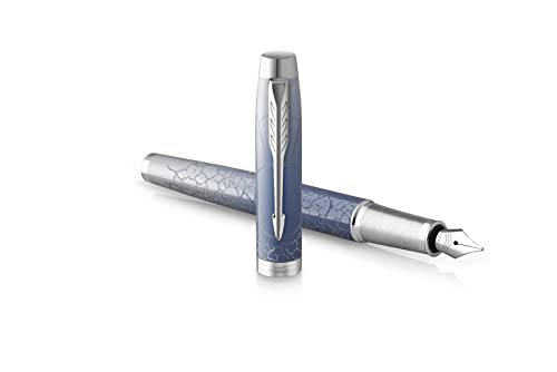 PARKER IM Premium Polar, Füllfederhalter, Grau abgestuft, Chrom-Zierteile, Feine Feder, blaue Tintenpatrone, Geschenkbox von PARKER