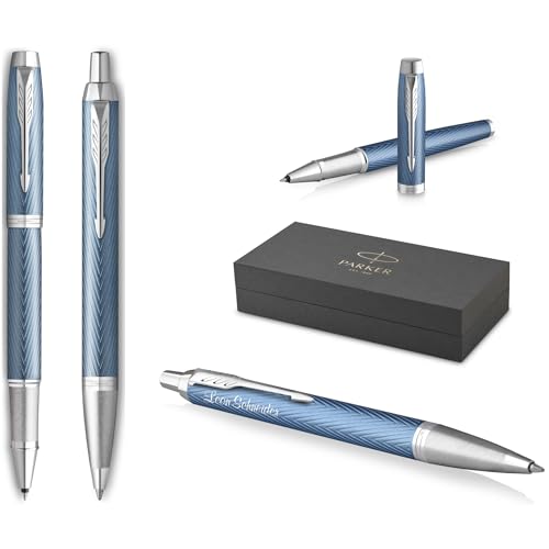 PARKER IM Premium Tintenroller und Kugelschreiber mit Gravur | Premium Stift | Geschenkbox | personalisiertes Geschenk | Jahrestag | Geburtstag (Blue Grey C.C.) von PARKER