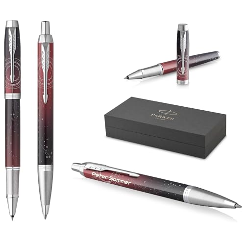 PARKER IM Premium Tintenroller und Kugelschreiber mit Gravur | Premium Stift | Geschenkbox | personalisiertes Geschenk | Jahrestag | Geburtstag (S.E. Portal (Red)) von PARKER