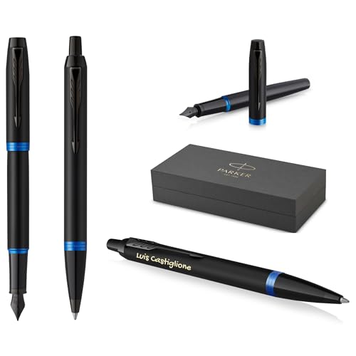 PARKER IM Professionals Vibrant Rings Set Füllfederhalter und Kugelschreiber mit Gravur | Premium Stift | Geschenkbox | personalisiertes Geschenk | Namen | Geburtstag (Blue PVD) von PARKER