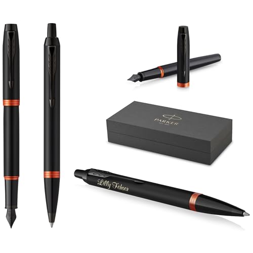 PARKER IM Professionals Vibrant Rings Set Füllfederhalter und Kugelschreiber mit Gravur | Premium Stift | Geschenkbox | personalisiertes Geschenk | Namen | Geburtstag (Orange PVD) von PARKER