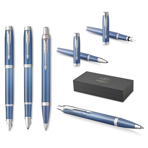 PARKER IM Rituals 3er Set Kugelschreiber und Füllfederhalter und Tintenroller mit Gravur | Premium Stift | Geschenkbox | personalisiert | Geburtstag (Blue) von PARKER