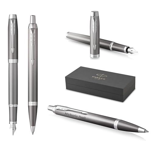 PARKER IM Rituals Grey Chrome Kugelschreiber und Füllfederhalter mit Gravur | Premium Stift | Geschenkbox | personalisiert | Geburtstag (Grey Chrome) von PARKER