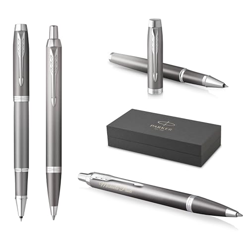 PARKER IM Rituals Grey Chrome Kugelschreiber und Tintenroller mit Gravur | Premium Stift | Geschenkbox | personalisiertes Geschenk | | Geburtstag (Grey Chrome) von PARKER