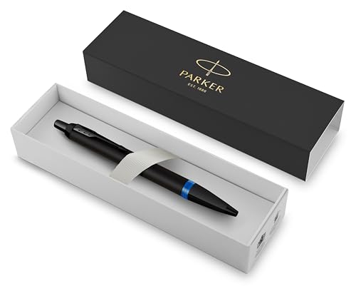 PARKER IM Vibrant Rings Premium-Kugelschreiber aus Metall | Mattschwarzer Satinlack mit marineblauem Ring | Schwarze Tinte | In Geschenkbox von PARKER